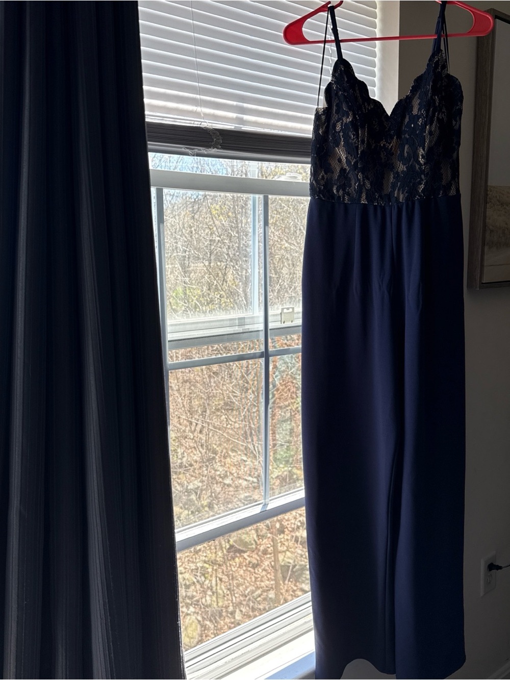 Francesca's Navy Lace Bust Jumpsuit